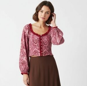 Free People Velvet Smocked Boho Crop Top
